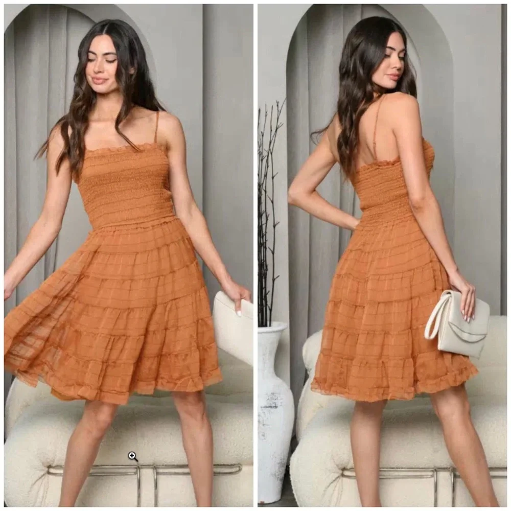 SLEEVELESS V-NECK RUFFLE TIERED MINI DRESS - Picture 1 of 7